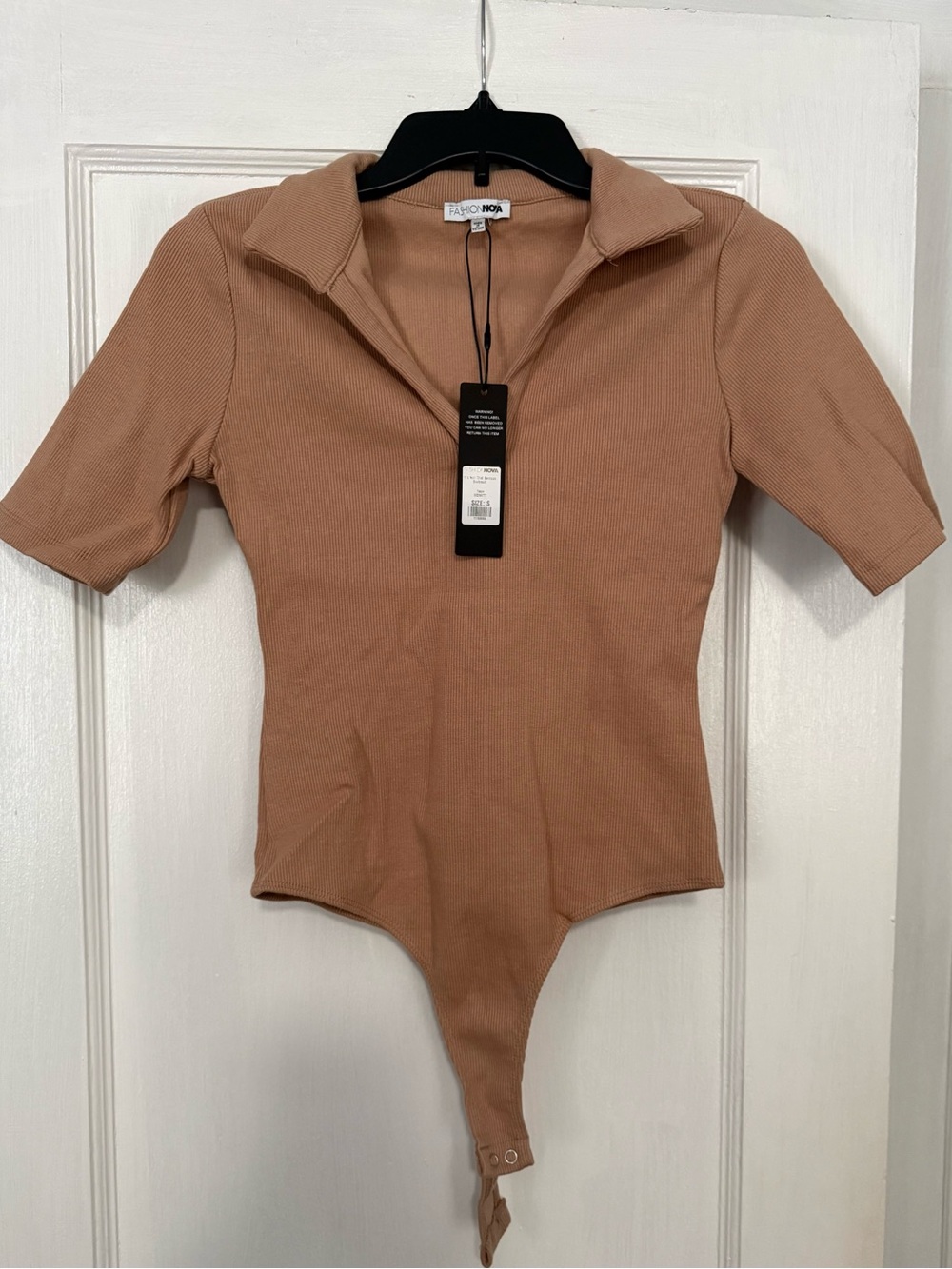 Fashion Nova Ribbed Polo Short-Sleeve Bodysuit